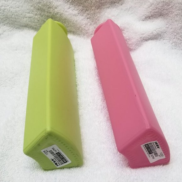 🆕️ PAIR of Vintage IKEA Somrig Painted Glass Bud Vase Pink Green 1990's 90's - Picture 3 of 6